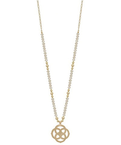 Flower Geo Pendant Beaded Necklace