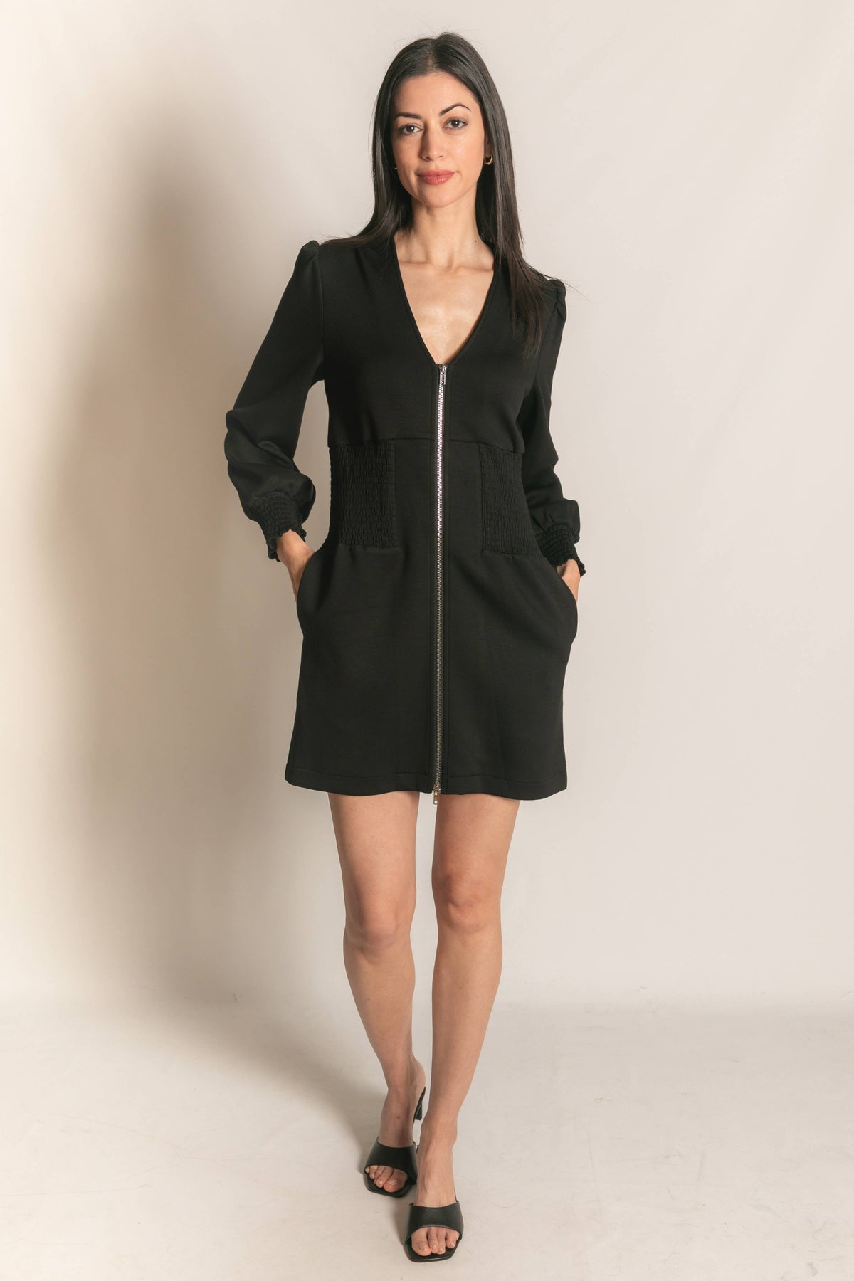Amelia Smocked Zip Up Dress