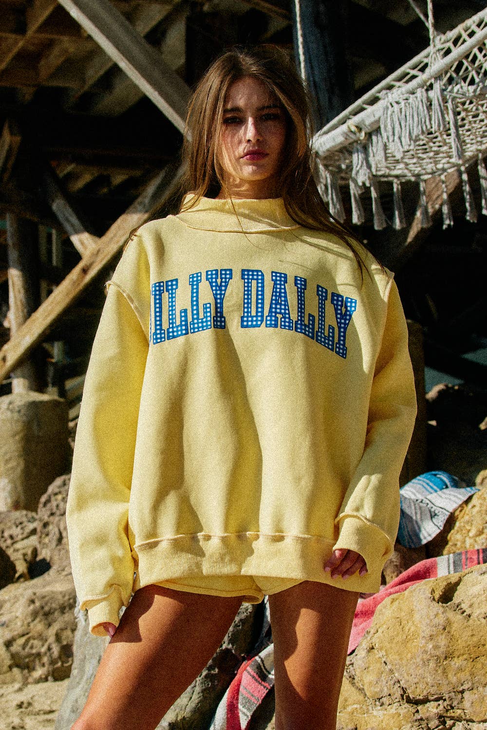 ‘DILLYDALLY/LOLLY GAG’ Reversible Mockneck Sweatshirt