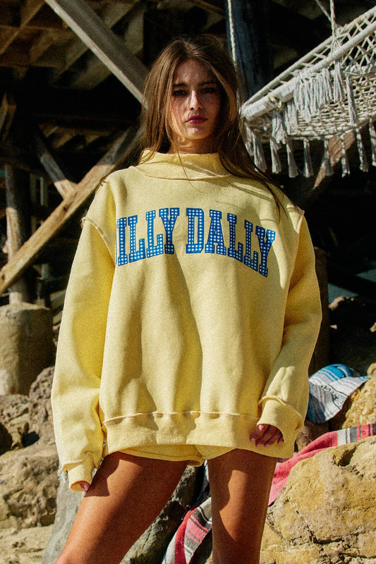 ‘DILLYDALLY/LOLLY GAG’ Reversible Mockneck Sweatshirt