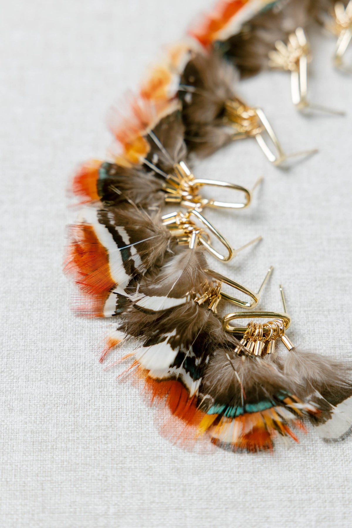 Foxfire Fall Feather Tassel Statement Earrings