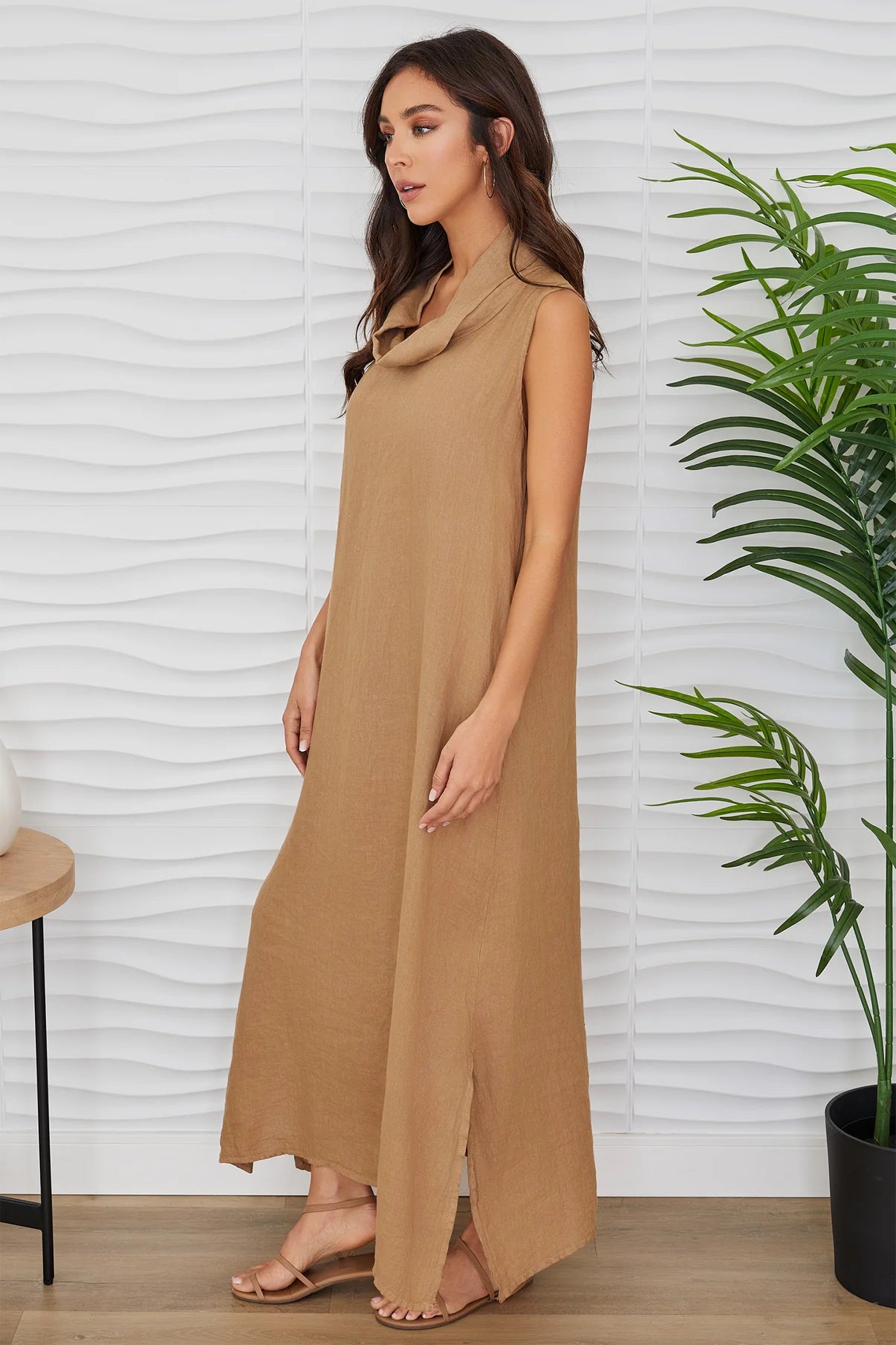 Linen Cowl Neck Maxi Dress