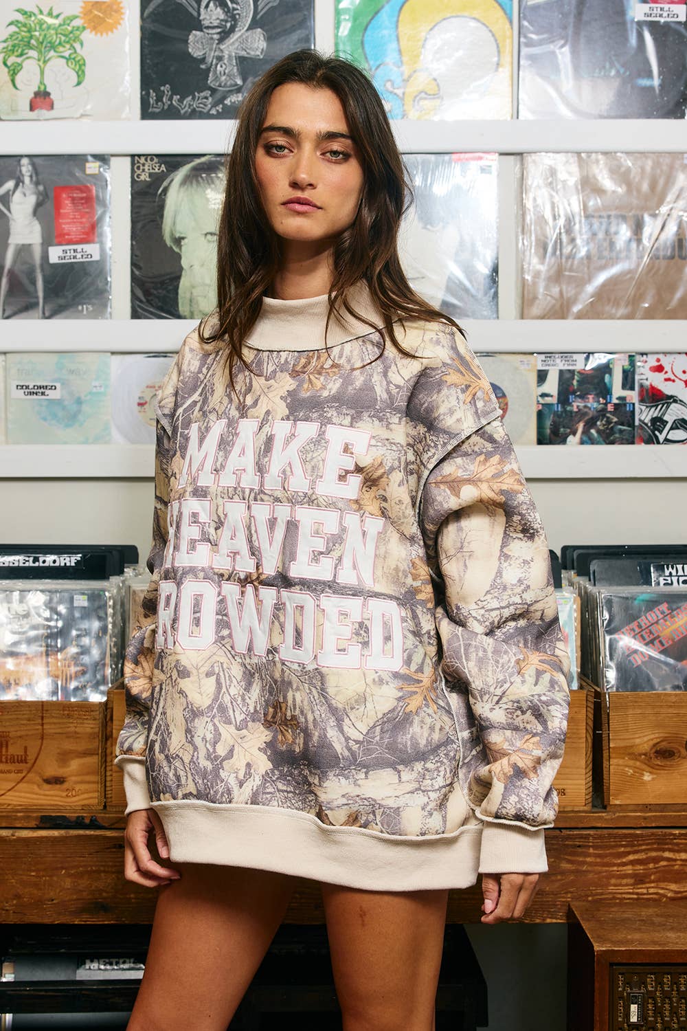 ‘MAKE HEAVEN CROWDED’ Embroidered Mockneck Sweatshirt