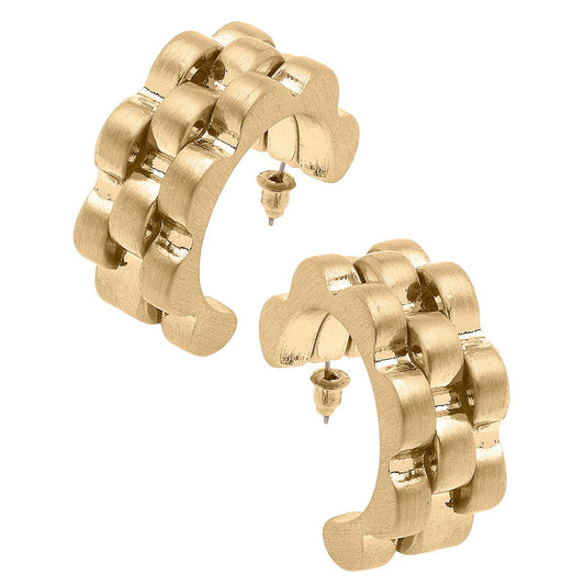Carter Watchband Chunky Open Hoop Earrings in Satin Gold