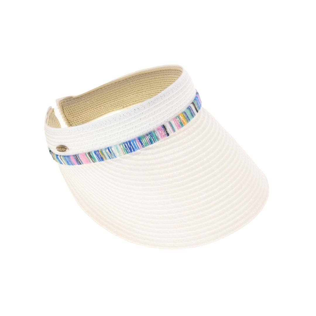 Multi Colored Trim Band C.C Straw Sun Visor