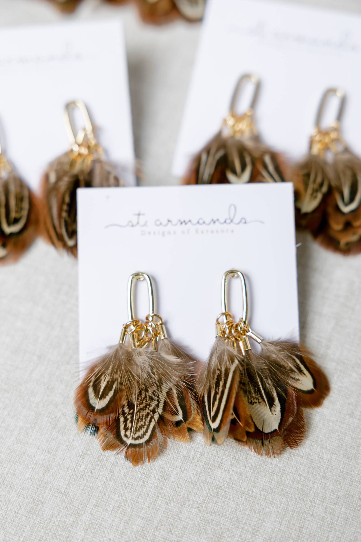 Chestnut Pheasant Fall Feather Tassel Statement Earrings