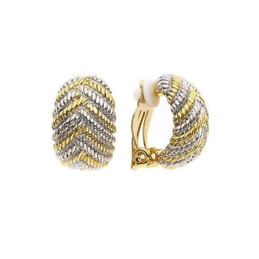 Gold/Silver Plated Textured Weave Earrings with Clip Backs