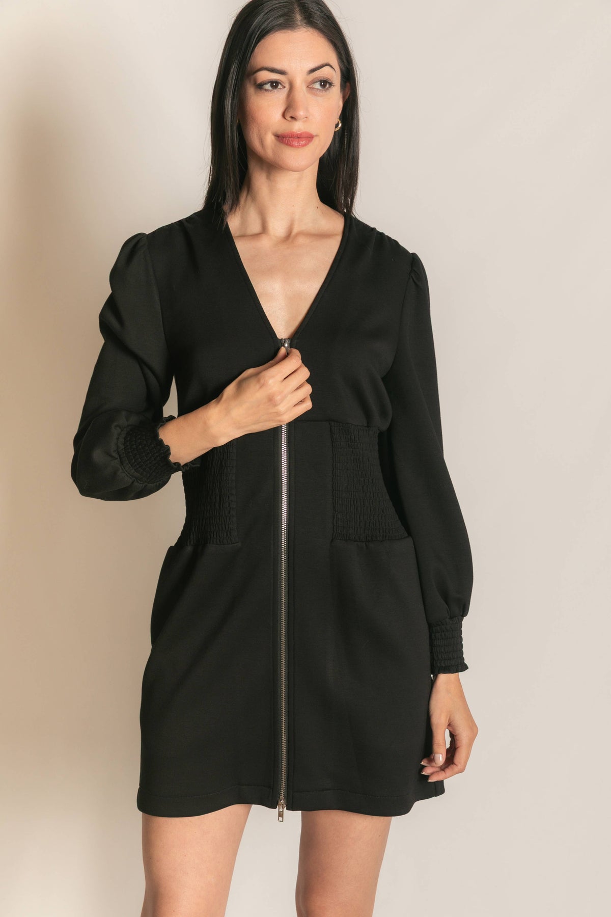 Amelia Smocked Zip Up Dress