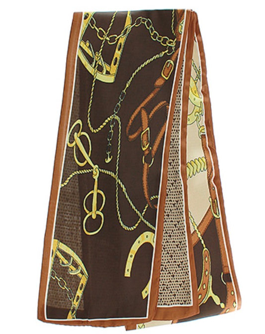 Buckle & Horseshoe Print Skinny Scarf