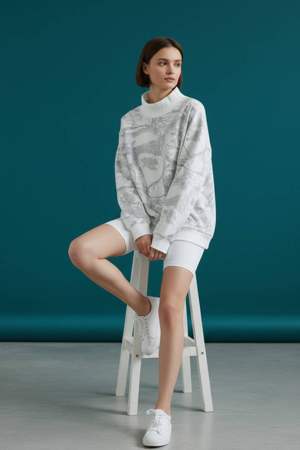 BUCKETLIST- Camouflage Oversized Mock Neck Sweatshirt