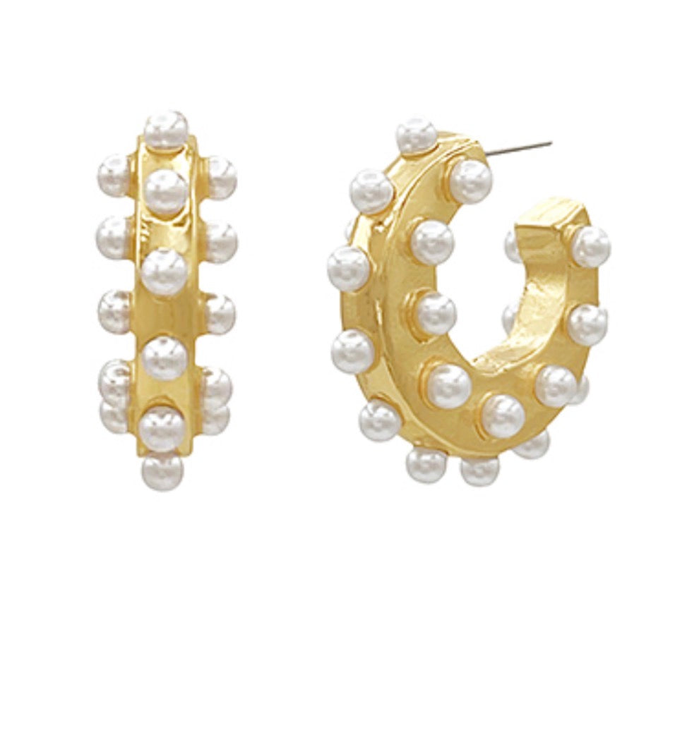 Chunky Gold Pearl Hoops
