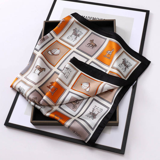 Vintage Letter Print Satin Square Scarf
