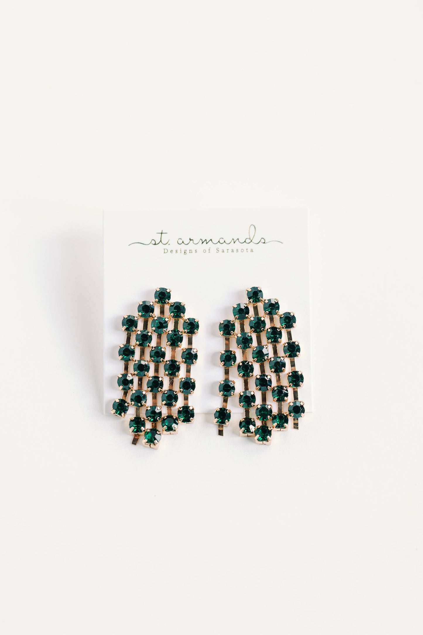 Green Rhinestone Tassel Statement Earrings