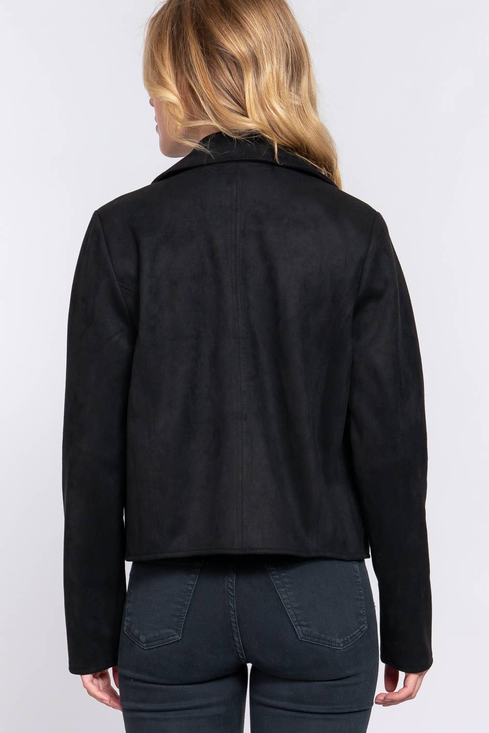 Long Sleeve Notched Collar Open Front Jacket