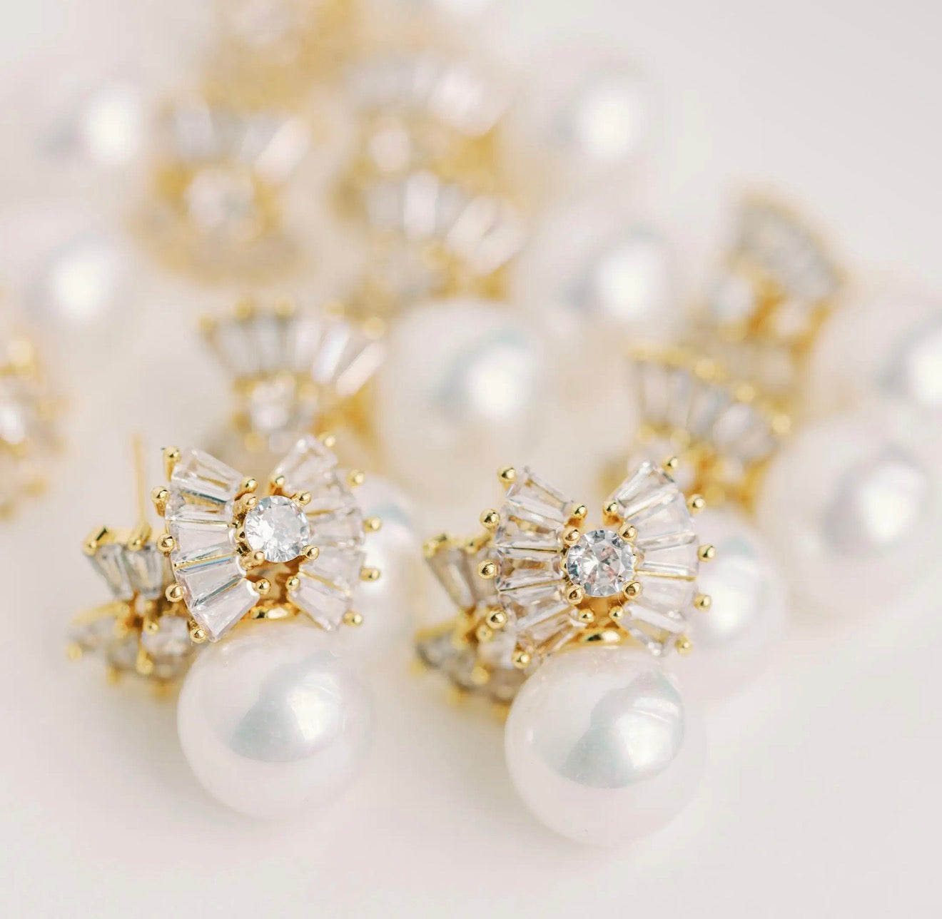 Pearl and Bow Crystal Earrings