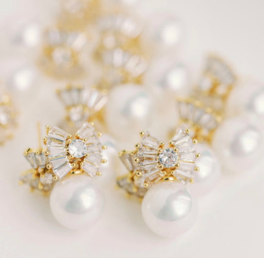 Pearl and Bow Crystal Earrings