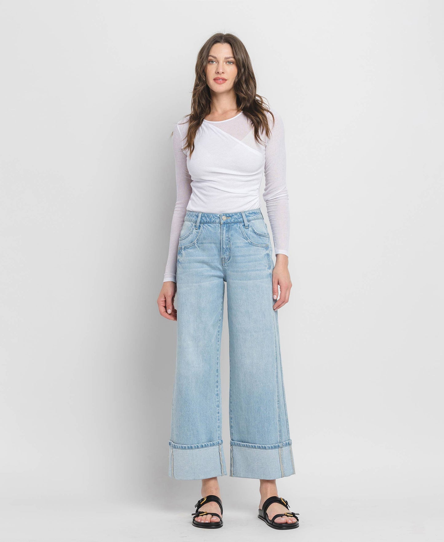 VERVET BY FLYING MONKEY- High Rise Wide Leg Cuffed Jeans