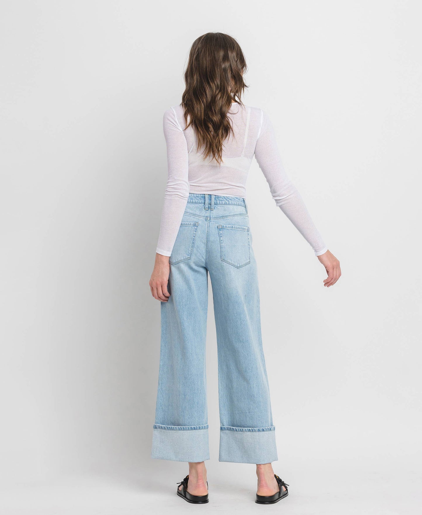 VERVET BY FLYING MONKEY- High Rise Wide Leg Cuffed Jeans