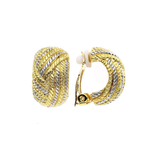 Gold/Silver Plated Woven Knot Earrings with Clip Backs