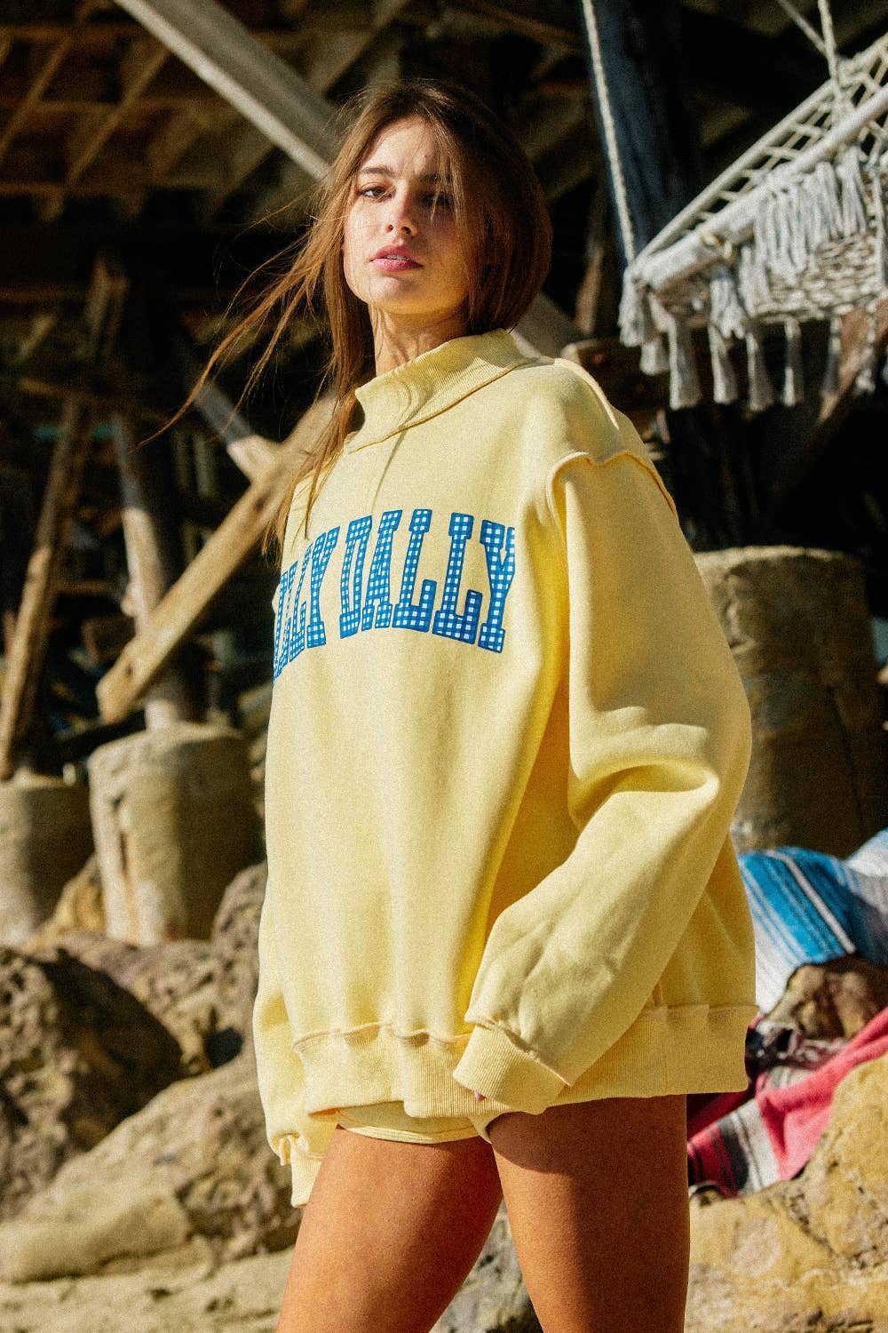 ‘DILLYDALLY/LOLLY GAG’ Reversible Mockneck Sweatshirt