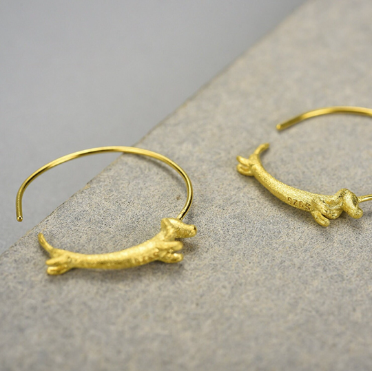Gold Dachshund Dog Hoop Earrings