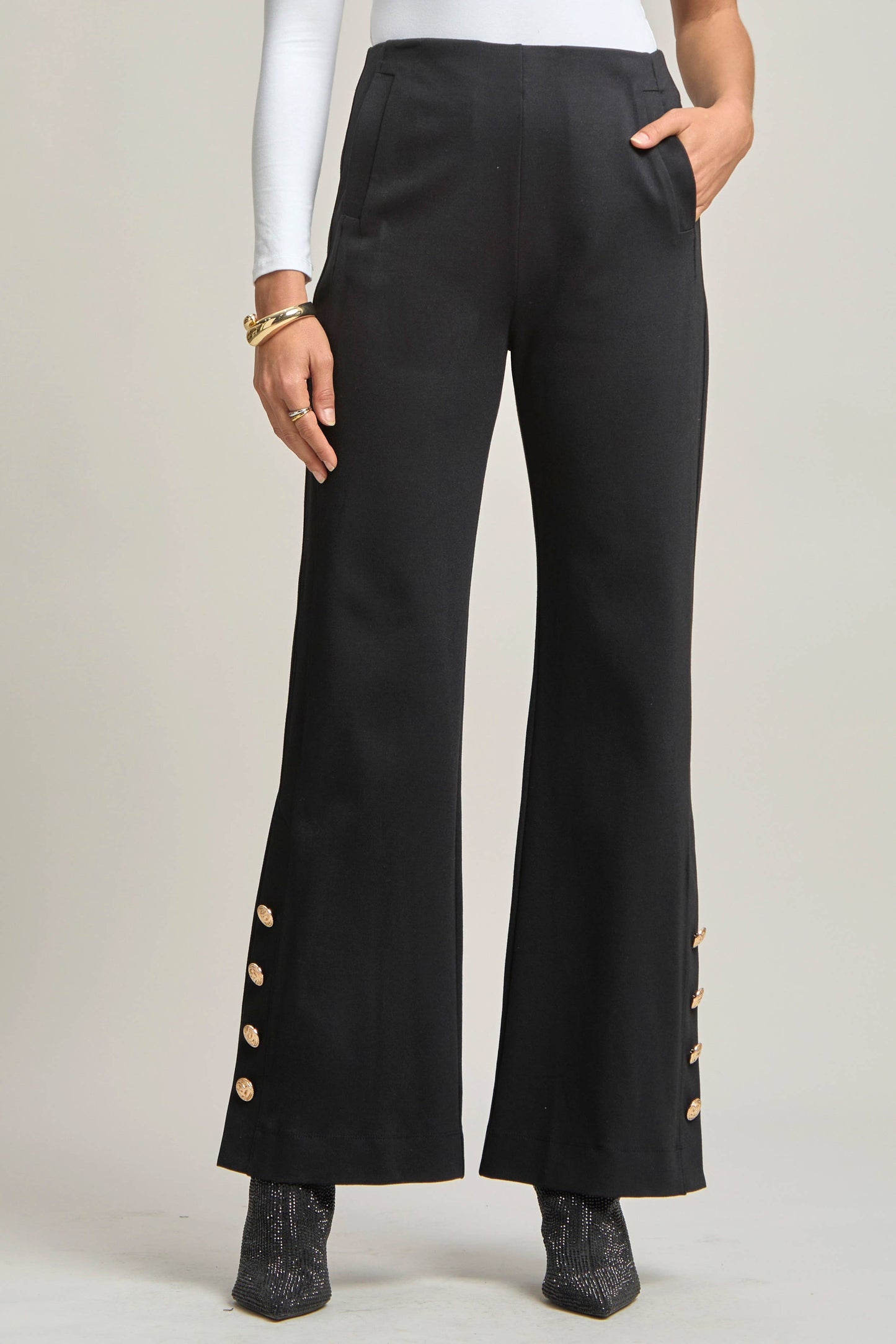 High Waisted Gold Button Pant