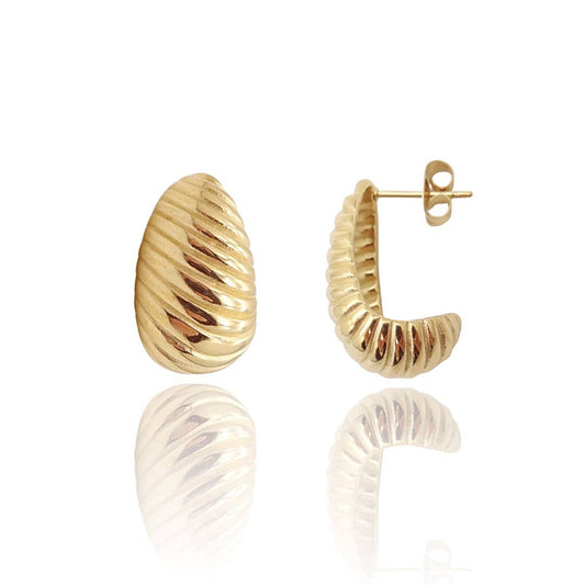 Gold Croissant Dome Stud Earrings