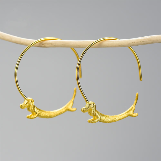 Gold Dachshund Dog Hoop Earrings