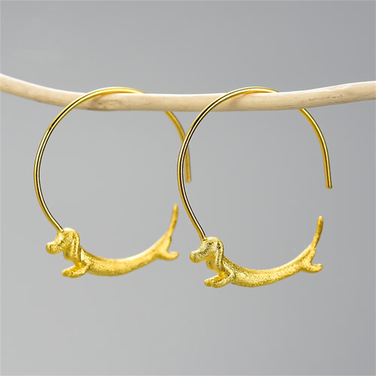 Gold Dachshund Dog Hoop Earrings