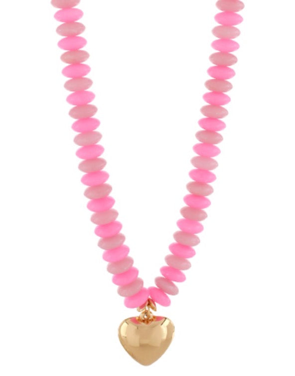 Chunky Beaded Puffy Heart Necklace