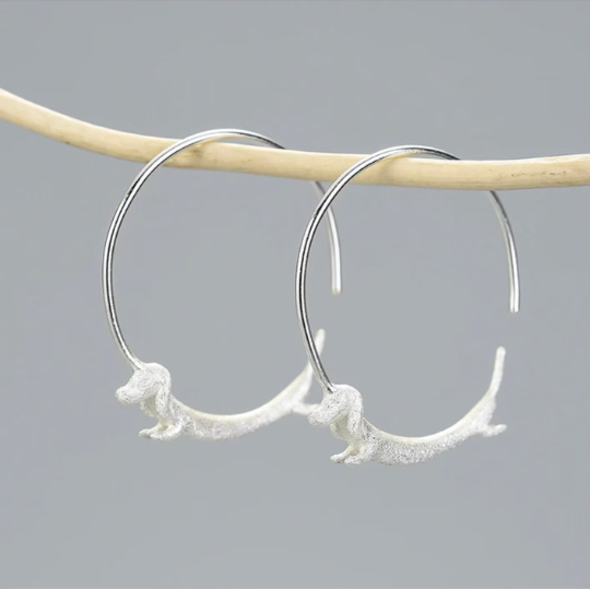 Gold Dachshund Dog Hoop Earrings