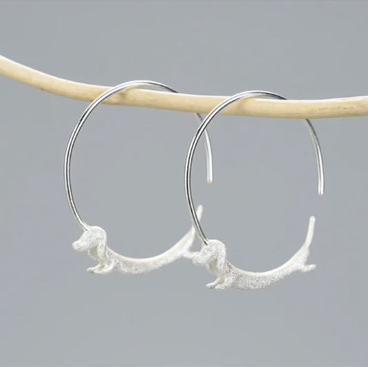 Gold Dachshund Dog Hoop Earrings