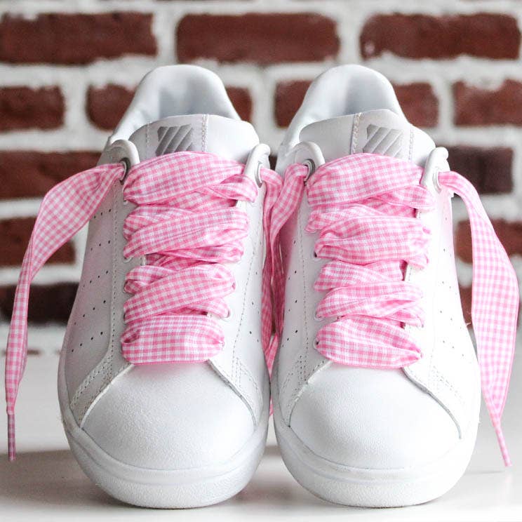 Pink Gingham Shoelaces
