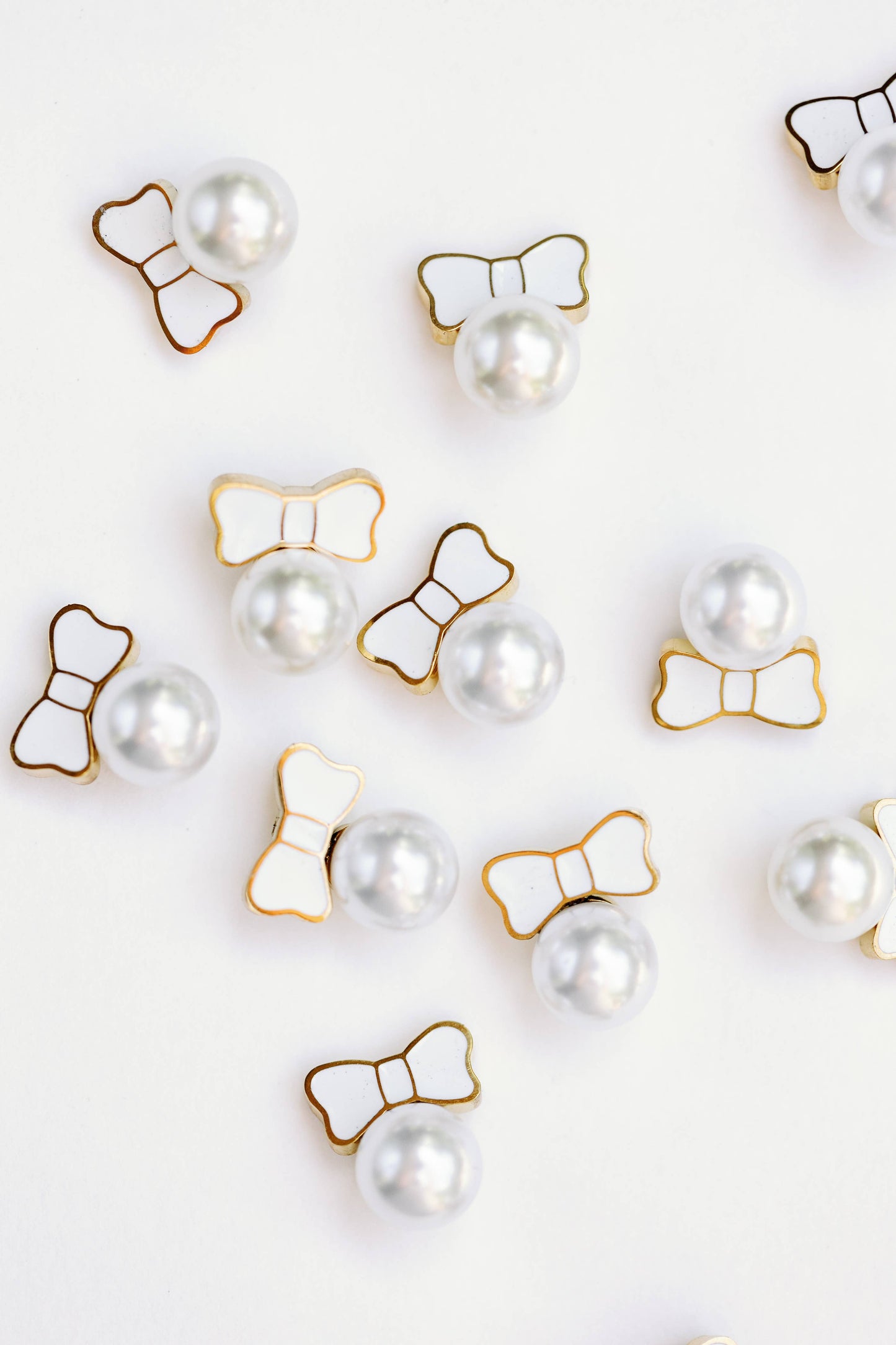 White Tuxedo Bow Mini Pearl Stud Earrings