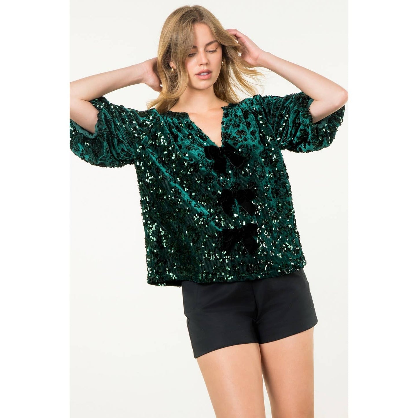 Velvet Sequin Bow Detail Top