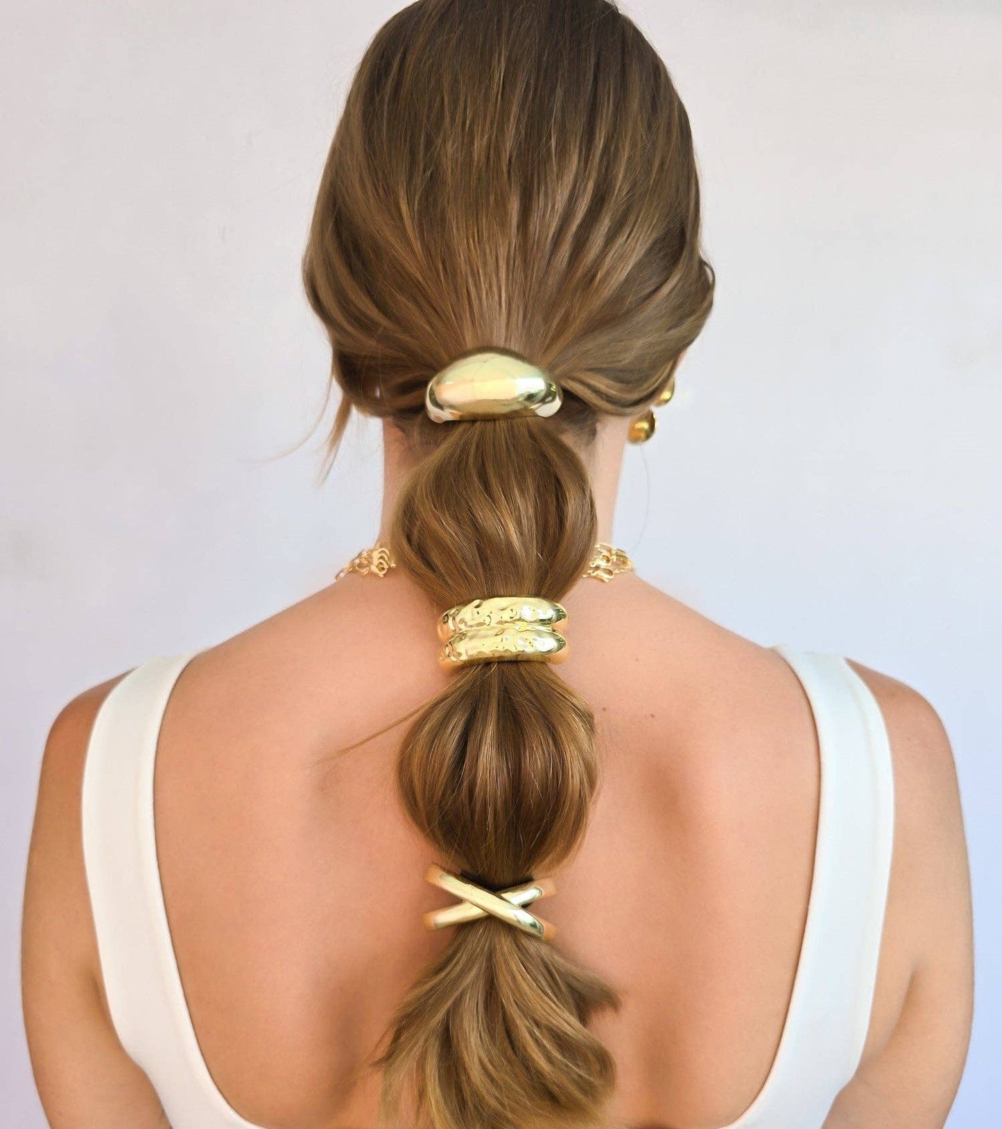 Hammered Statement Hair Tie Cuff Set