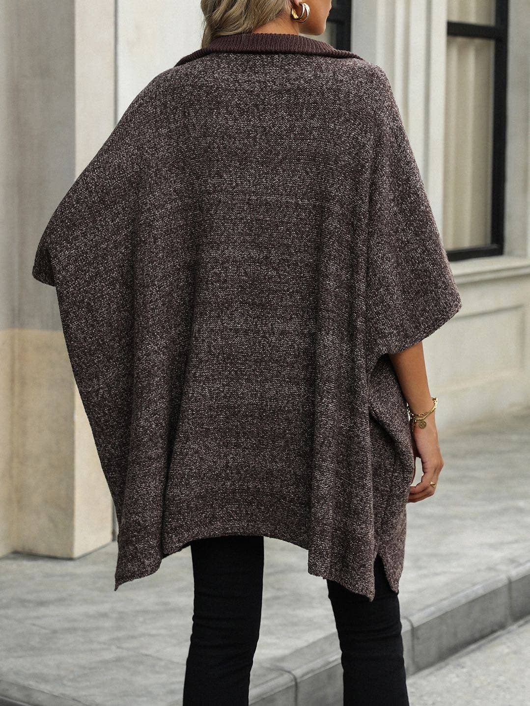 Knit poncho with half zip