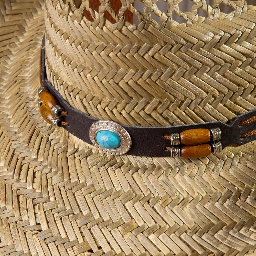 Western Leather Strap Straw Cowboy Hat