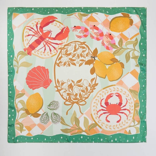 Seaside Crab Lobster Shrimp Feast Square Bandana Scarf