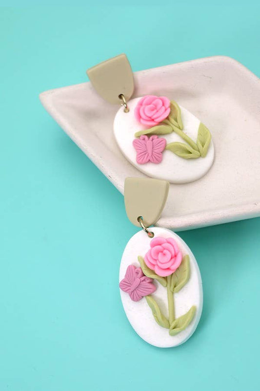 3D Polymer Flower Clay Earrings