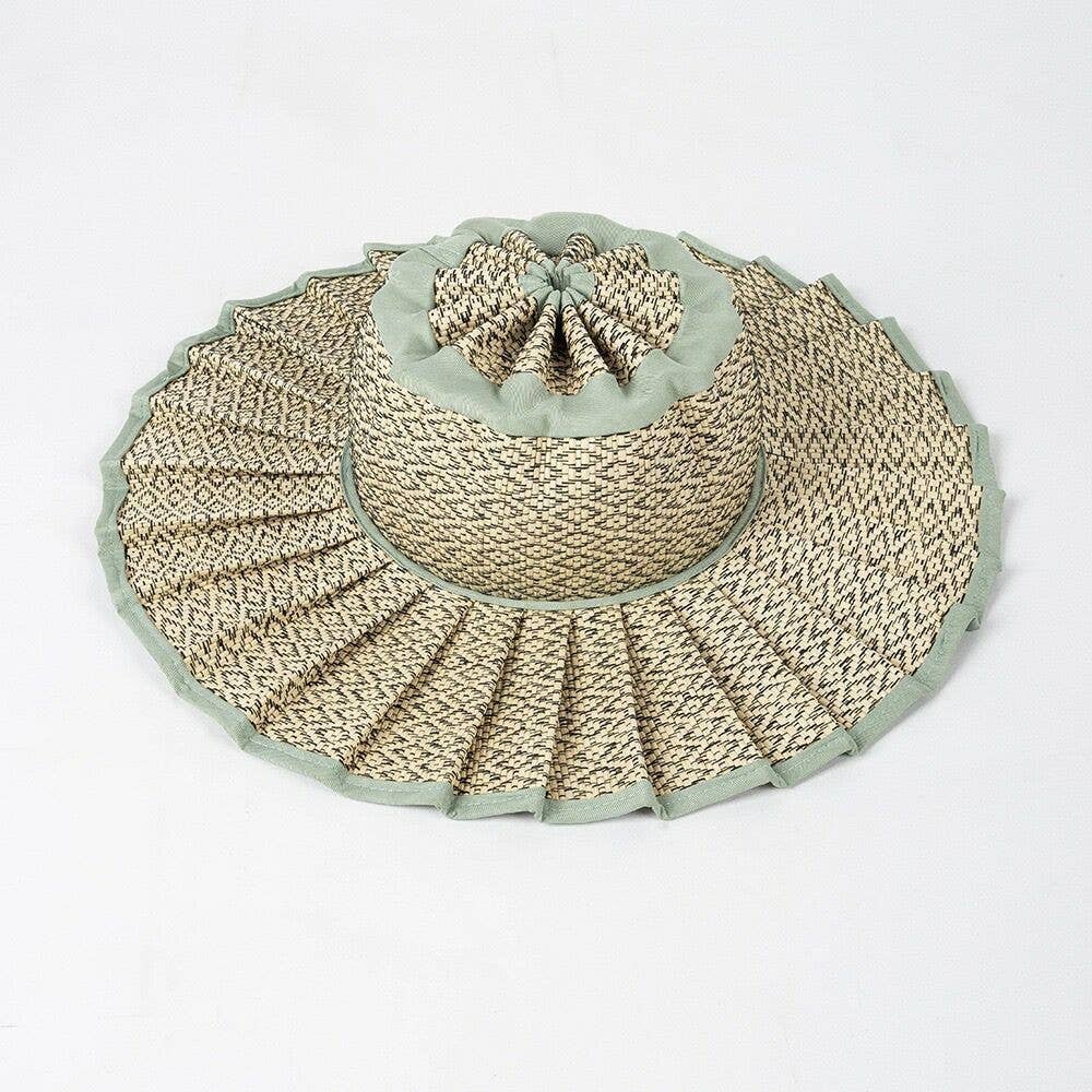 Boho Checkered Straw Hat Foldable Beach Sun Hat