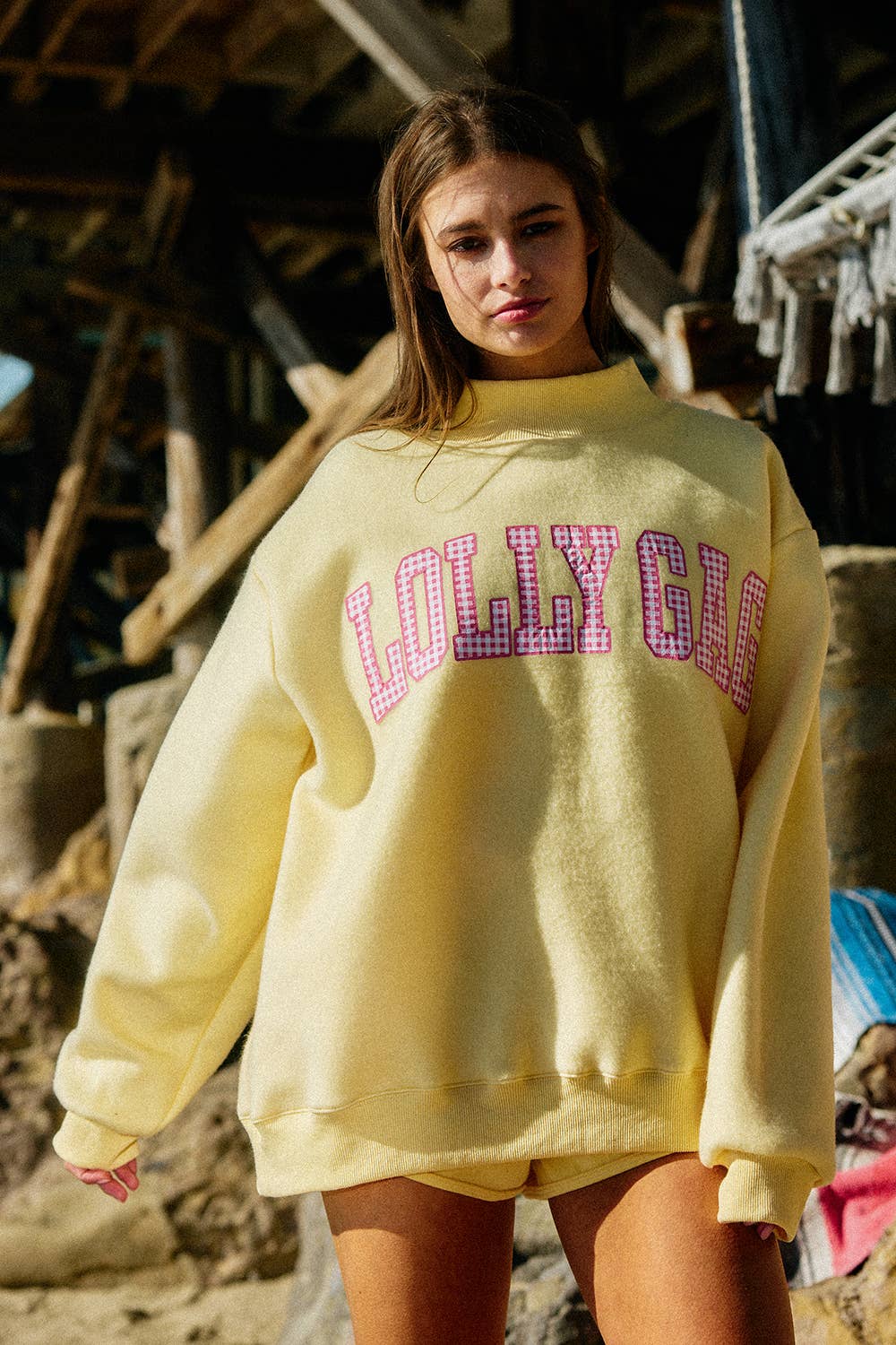 ‘DILLYDALLY/LOLLY GAG’ Reversible Mockneck Sweatshirt