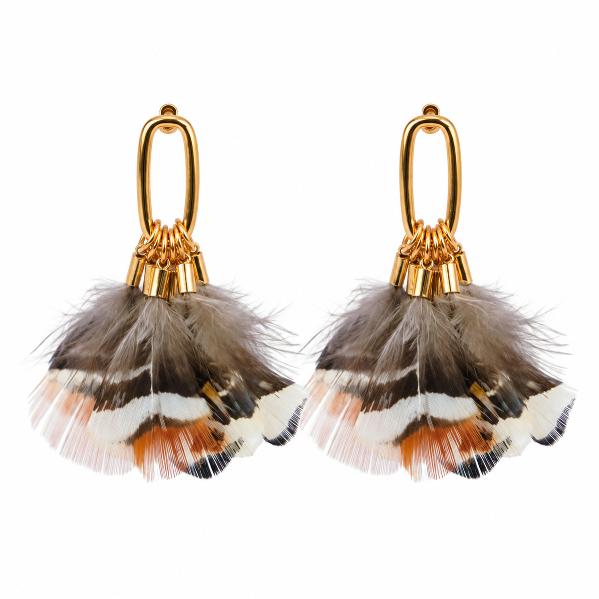 Foxfire Fall Feather Tassel Statement Earrings