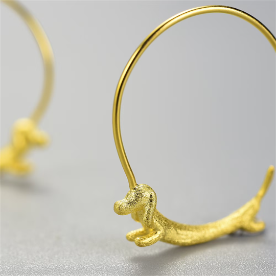 Gold Dachshund Dog Hoop Earrings