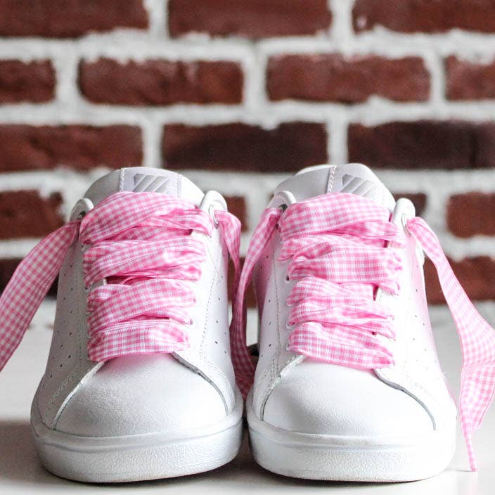 Pink Gingham Shoelaces