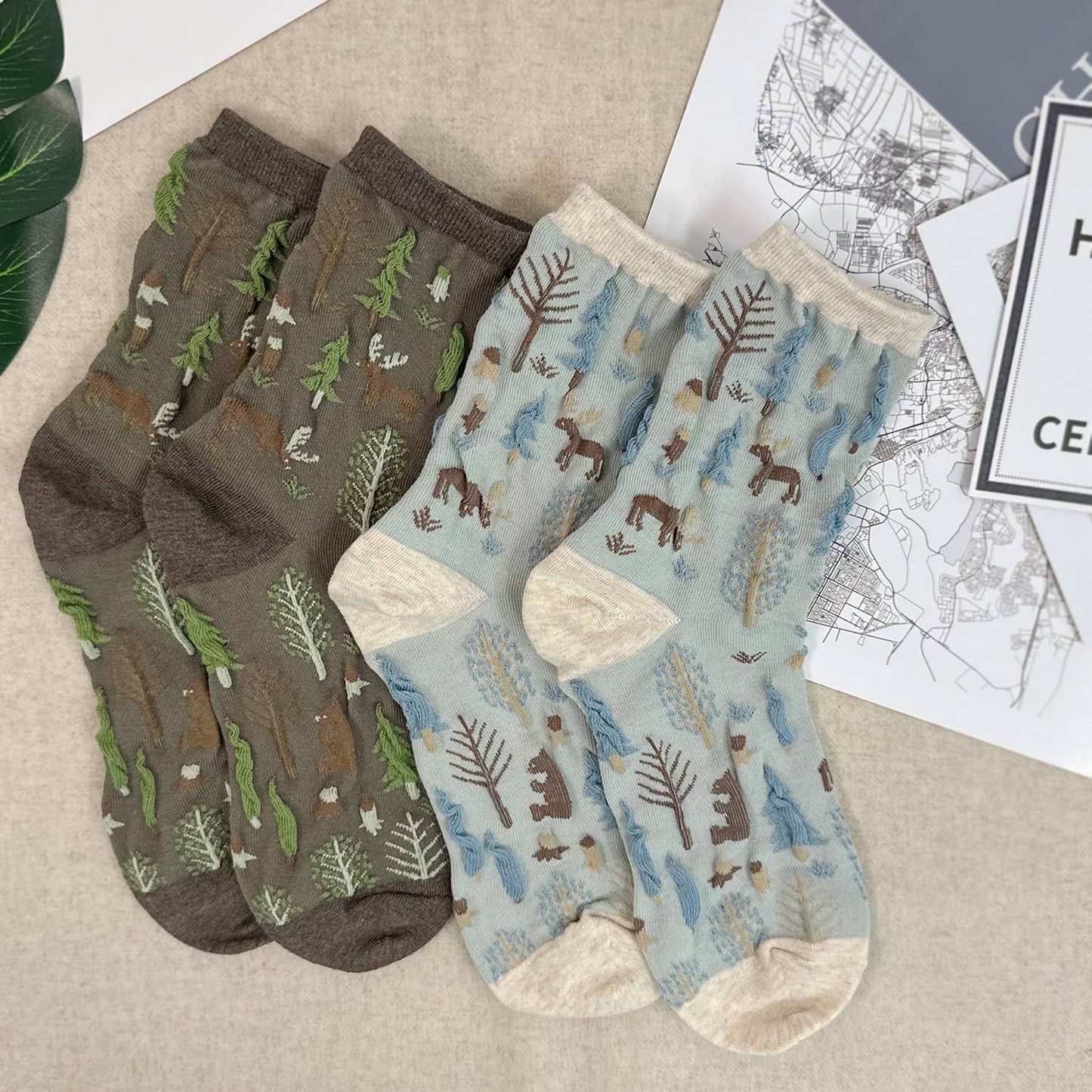 Women's Crew Oulanka Forest Pattern Socks