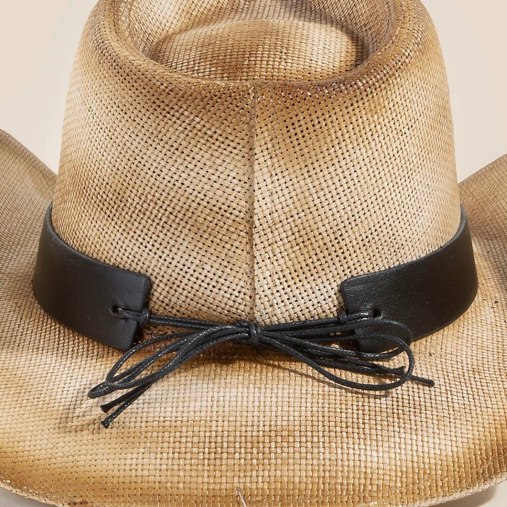 Western Turquoise Stone Strap Straw Cowboy Hat