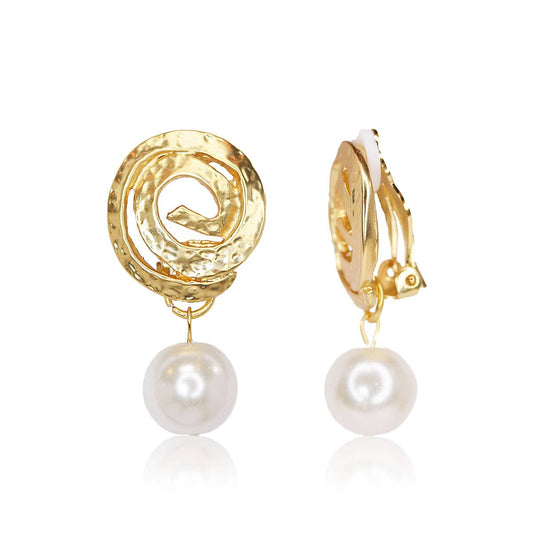 Elegant Circular Clip-On Earrings with Pearl Drops