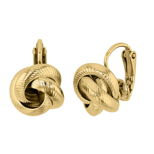 Gold Plated Textured Love Knot Clip Back Earrings
