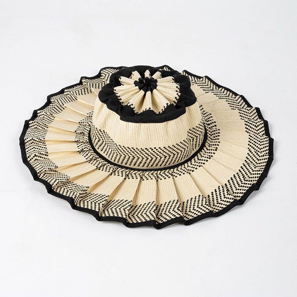 Boho Checkered Straw Hat Foldable Beach Sun Hat